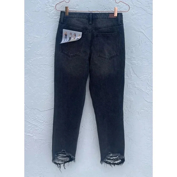 NWT Simply Society Womens Straight Super High Rise Distressed Jeans Black 5/27 - Picture 3 of 13